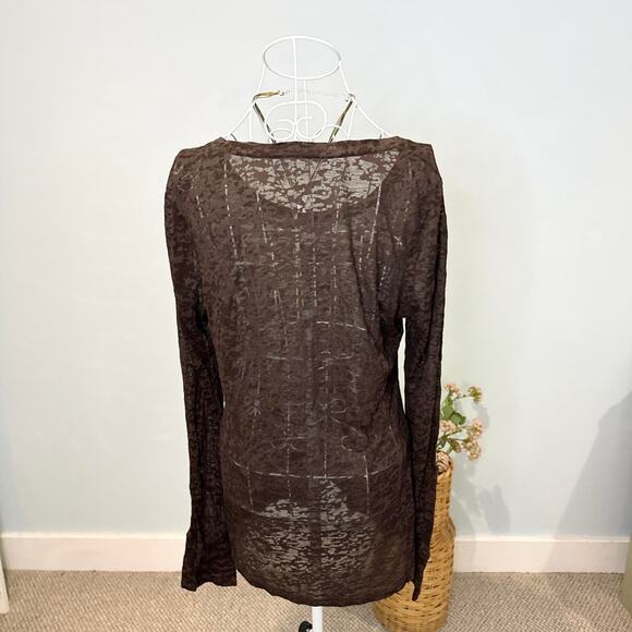 Cute vintage y2k brown sheet & tight henley long sleeve grunge top - Picture 4 of 6